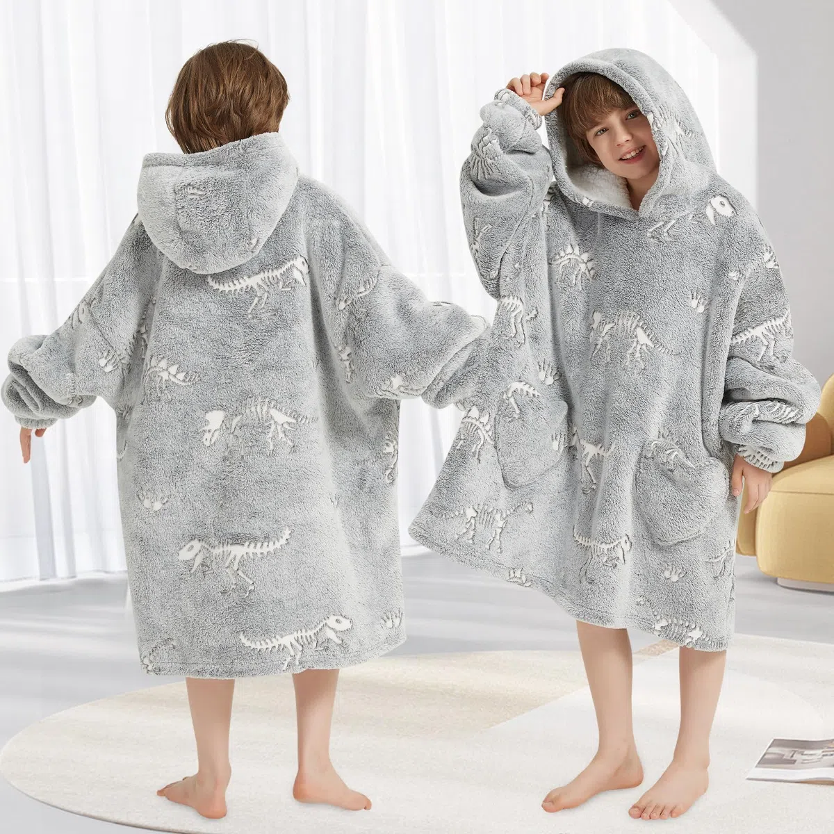 Mewkou Hoodie-Decke für Erwachsene, tragbar, übergroße Sherpa-Fleece-Decke, Hoodie für Damen und Herren