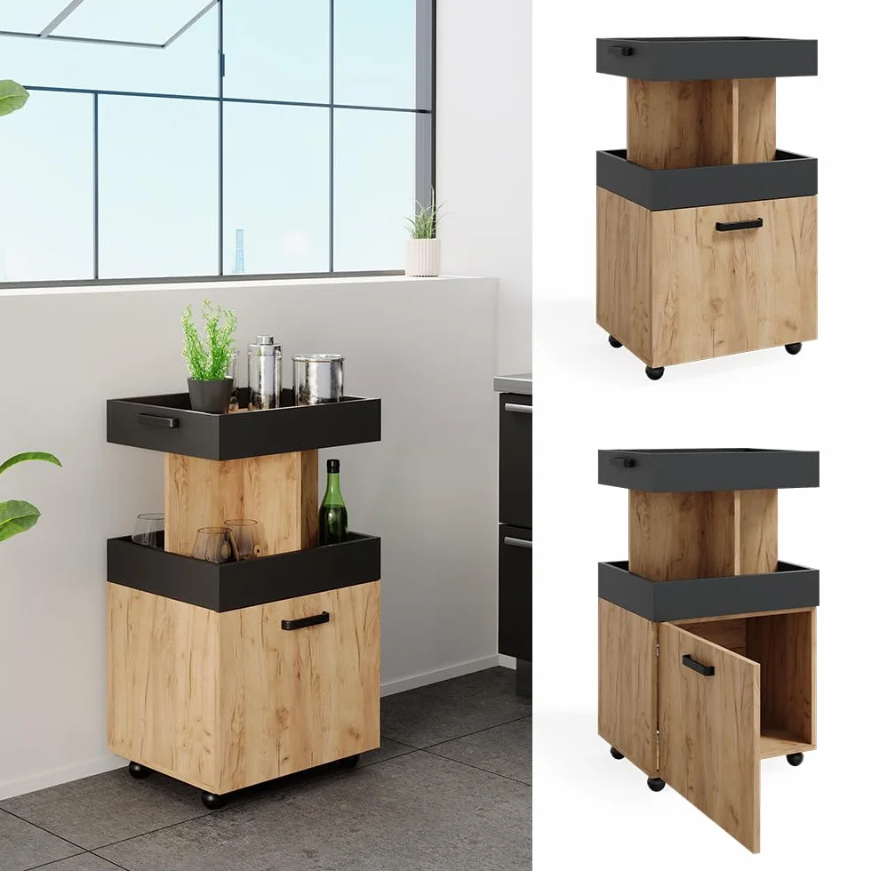 Vicco Hausbar Minibar Getränkebar Kamber Tür rollbar Ablage Fach Regal