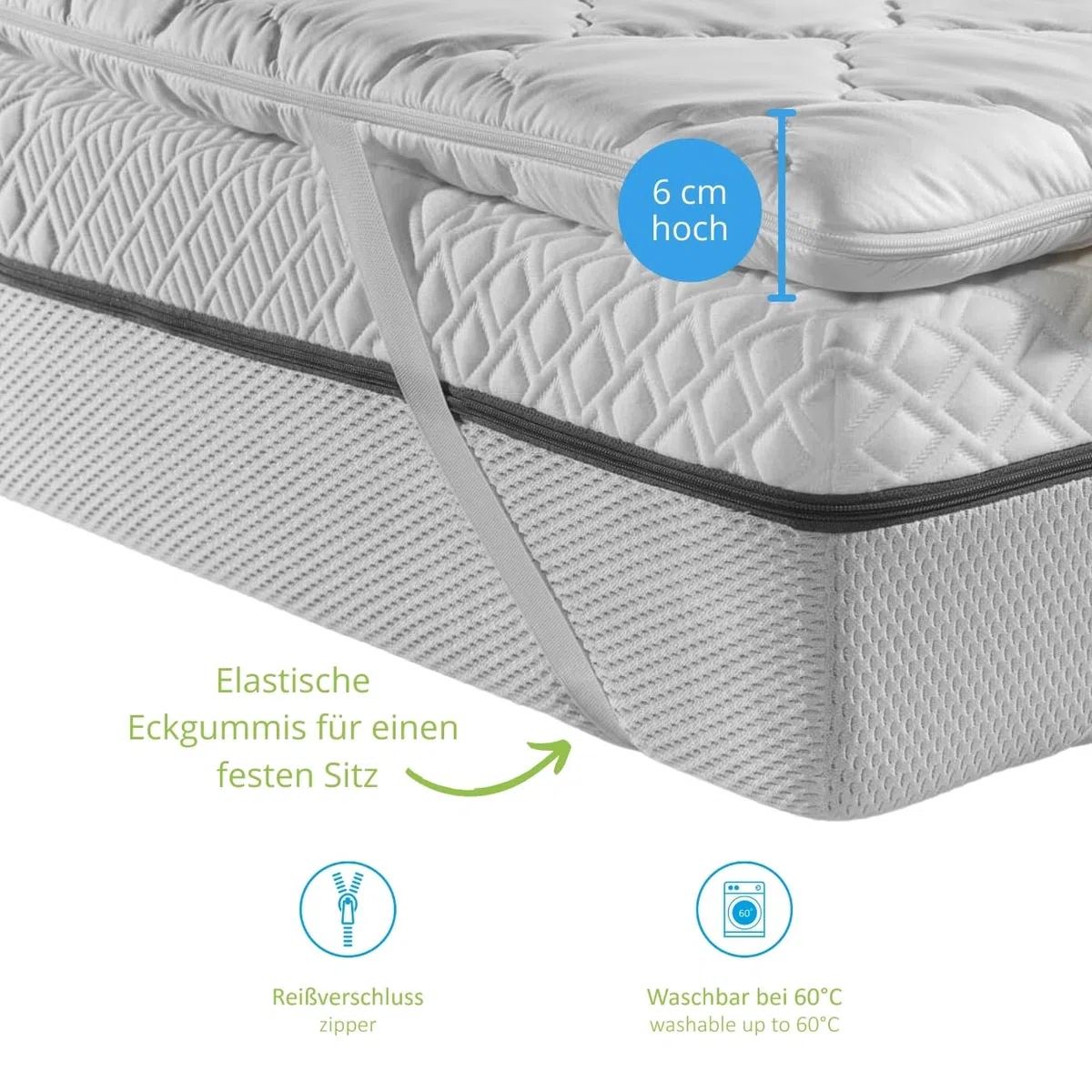 Bodyprotect Matratzentopper 140x200cm, Komfortschaum Matratzen/Mattress Topper, Matratzenauflage 140x200 cm, 6cm hoch, Made in EU, Waschbar, Oeko-Tex
