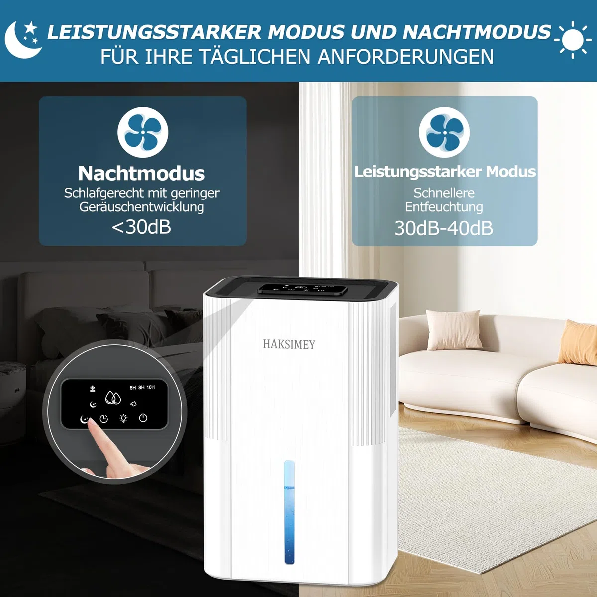 Luftentfeuchter elektrisch 2800ML,Tragbar Dehumidifier for Home mit Abtauen & Timer,Leise raumentfeuchter für Schlafzimmer Keller Badezimmer | 7-Farben LED Licht mit Nachtmodus