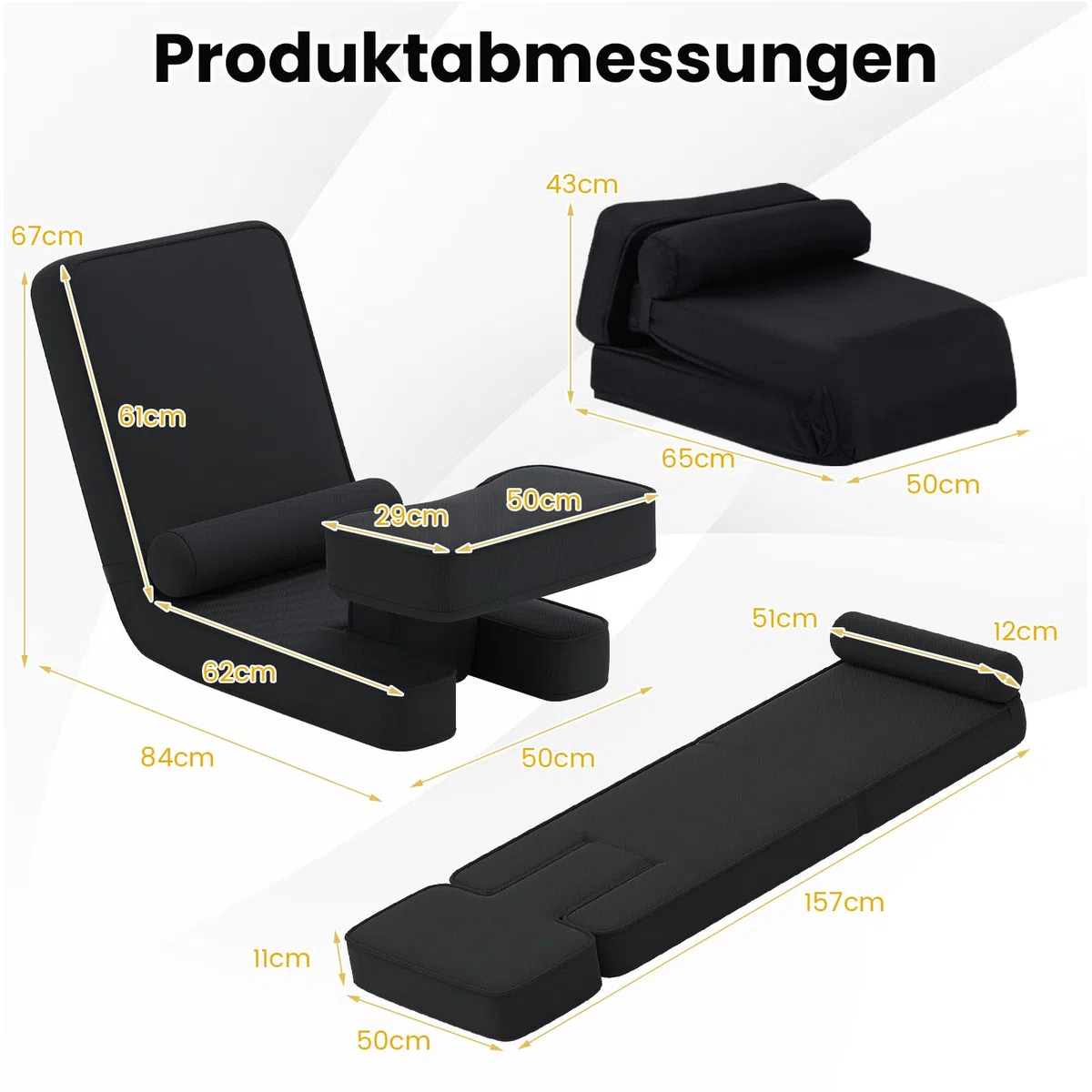 GOPLUS Bodensofa, gepolsterter Bodenstuhl mit Verstellbarer Rückenlehne & Kopfstütze, Bodensessel mit Tischplatte für Arbeiten, Spielen & Lesen, tragbarer Bodensitz für Wohnzimmer & Schlafzimmer