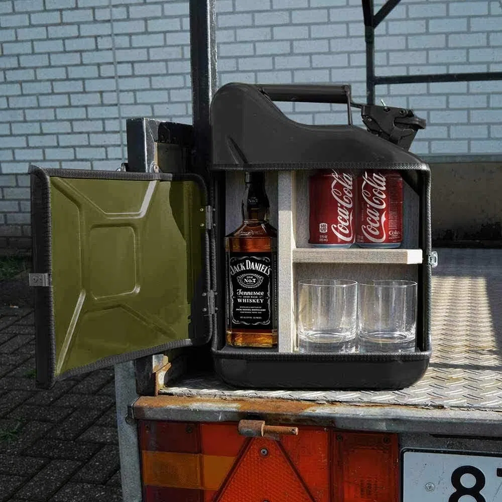 MikaMax 10L Kanister Bar, Männer, Abschließbare Minibar, Weinlagerung mit Flaschenhalter, Enthält 2 Gläser, Schwarz