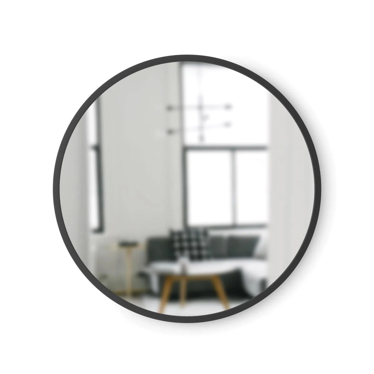 Umbra Hub runder Wandspiegel mit Gummirahmen, moderner Stil für Badezimmer, Eingangsbereich, Wohnzimmer und mehr, 46 cm, Schwarz