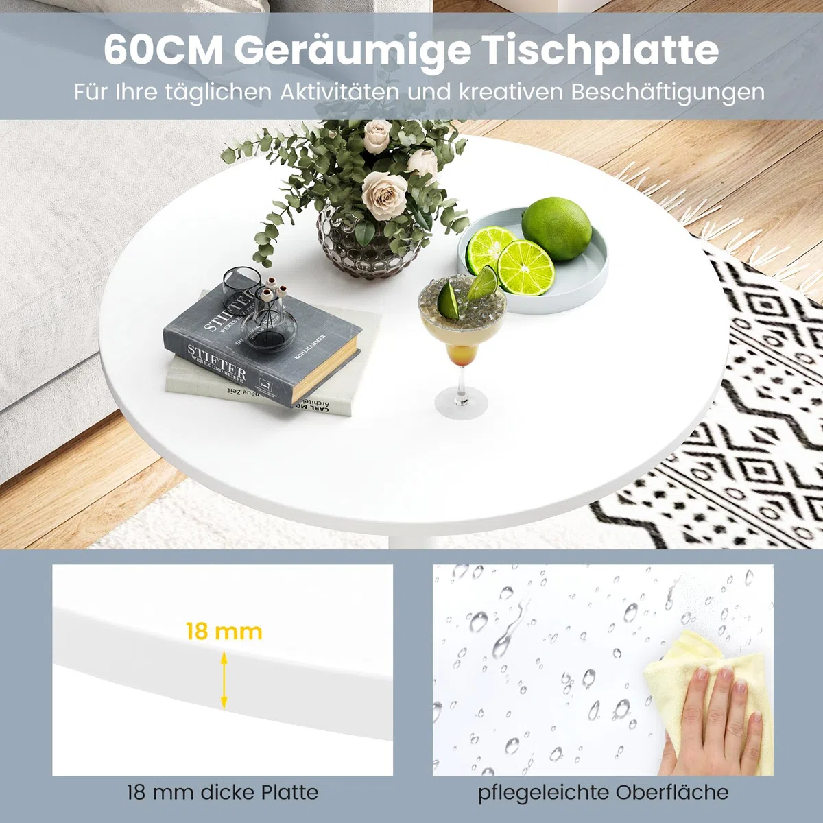 COSTWAY Stehtisch Ø 60 cm, 2 in 1 Bartisch & Esstisch höhenverstellbar 56/101,5 cm, Bistrotisch rund, Bartisch, Partytisch für Balkon, Club, Pub, Zuhause (Weiß,1)